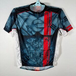 Primal Cycling Jersey Shirt Mens XL Blue Black Full Zip Gears Machine Print